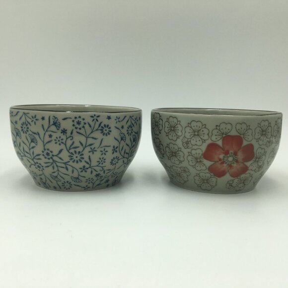 4 Japanese Style 4.25" Ceramic Rice Bowls / Floral Patterned - Picture 9 of 12